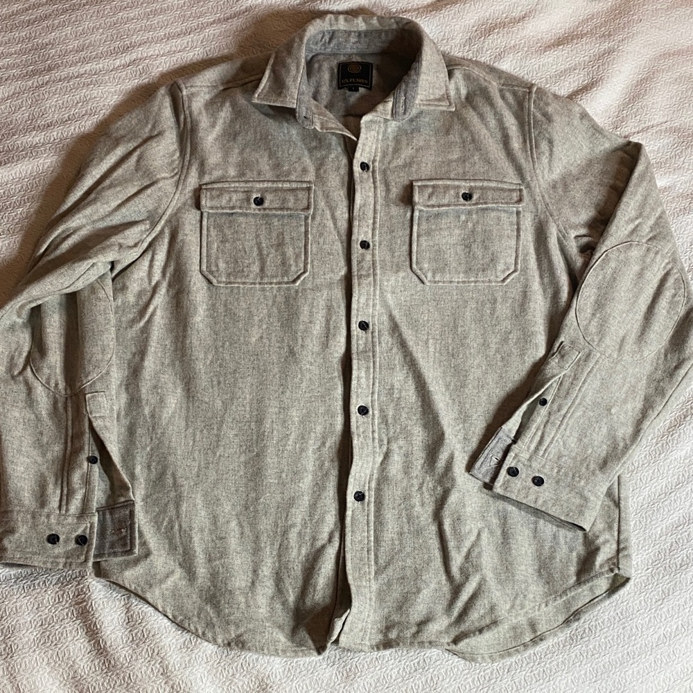 F/X Fusion men’s button down Large. Reinforced elbows wool blend.